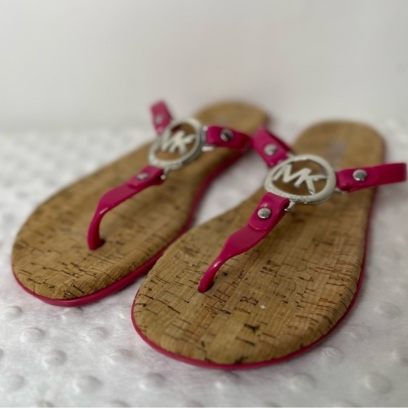 MICHAEL MICHAEL KORS Michael Kors Pink And Silver Cork Flip Flops! - Picture 2 of 7